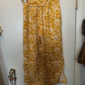 Floral Yellow Wide-Leg Pants